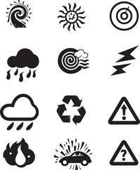 Fototapeta premium Weather Symbols, Safety, and Environmental Concepts in Simple Graphic Style