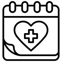 Obraz premium Appointment Book Outline Icon Design Vector - Calendar with a heart and cross, signifying a health appointment or medical scheduling