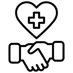 Healthcare Agreement Outline Icon Design Vector - Handshake under a heart with a cross symbolizing health partnership or care commitment