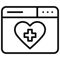 Obraz premium Medical Website Outline Icon Design Vector - Browser window with heart and medical cross, indicating an online health portal or medical site