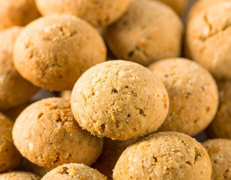 Close-up of a Pile of Light Brown Round Cookies