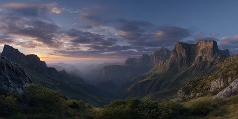 Stunning hdr panorama of majestic mountains