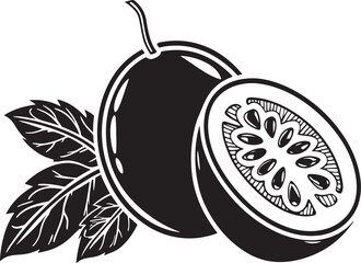 Passion Fruit With Leaves And Half Cut tropical fruit