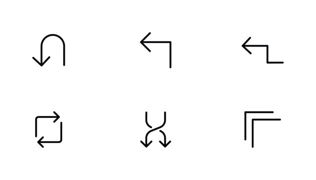 Flat Line Arrow Icons Bundle &ndash; Clean and Modern Turn, Redirect, Switch, Loop, and Navigation Symbols for Web Apps, Interfaces, and Infographic Elements