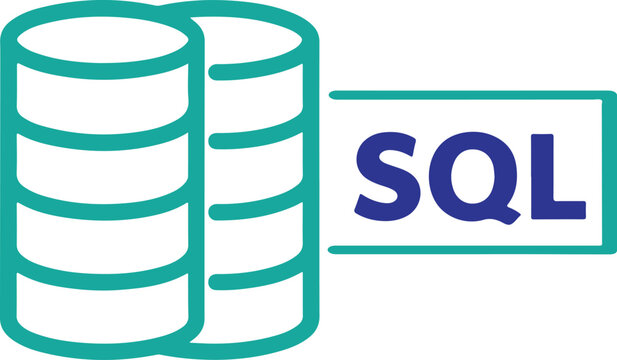 SQL database icon in vector style with text label. transparent png and vector illustration.