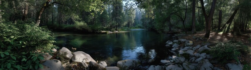 Nature panorama river scene hdr 360 degree view