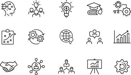  workshop icon set.Conceptual Icons Representing Business Strategy And Development Processes new 2025 trendy