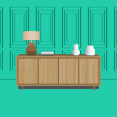 TABLE AND LAMP DESIGN VECTOR IN LIVING ROOM