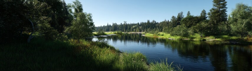 Fototapeta premium Scenic river view hdr 360 degree panorama