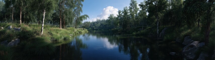 Nature panorama riverbank hdr 360 degrees view