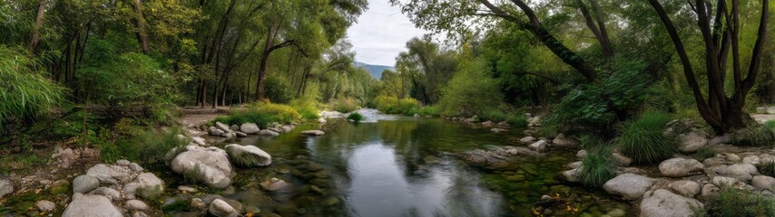 Panoramic nature hdr view scenic river 360 degree