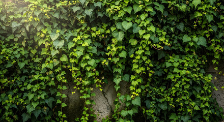 Lush Tapestry of Sun-Kissed Ivy Cascading Over a Weathered Stone Wall.