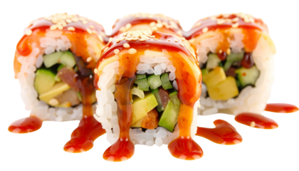 maki sushi with garnished sauce isolated on transparent background PNG