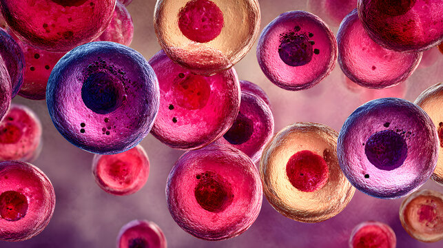 Leukemia cell presence in blood smear observed under microscope in acute myeloid leukemia