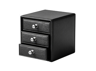 Obraz premium Small, black, leather-like, three-drawer organizer