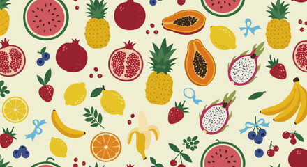 Seamless Pattern of Assorted Fruits