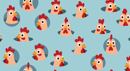 Obraz premium Seamless Pattern of Roosters and Chickens