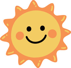 A cheerful and smiling sun character with bright rays, radiating happiness and warmth, perfect for themes of positivity and summer.