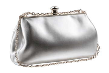 Elegant ivory satin clutch with metal chain strap