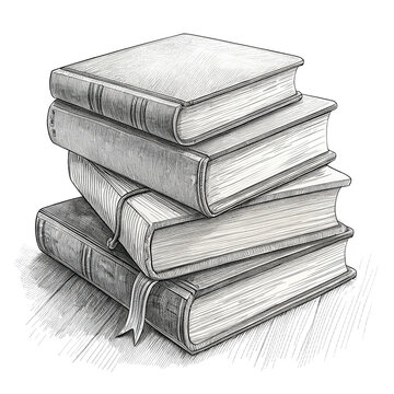 Stack of books monochrome hand drawn illustration png book pile line art png sketch drawing png artistic book stack png black and white book illustration png vintage book design