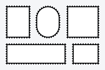 Postage stamp borders set. Zigzag edge and scallop edge. Set of blank postage stamps with empty paper design. Vintage mockup postage vector for poster, banner, badge, sticker.