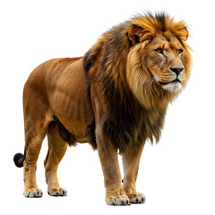 Obraz premium Standing male lion posing with majestic mane on a Transparent Background
