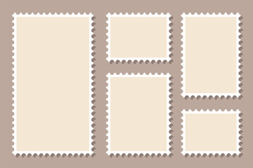 Postage stamp template collection. Blank postage stamp vector collection in various shapes and sizes. Retro Postage Stamp Template. Realistic trendy post stamps set with shadow effect. 