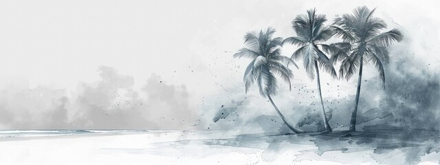 Tropical Palms Covered in Snow Watercolor Art