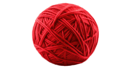 Soft ball of wool yarn with tangled thread isolated on white background