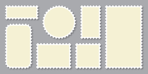 Postage stamp template collection. Empty Postage Stamp. Jagged wavy edge forms. Modern and Vintage Styles vector illustrator.