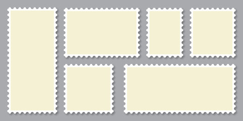 Postage stamp template collection. Empty Postage Stamp. Jagged wavy edge forms. Modern and Vintage Styles vector illustrator.