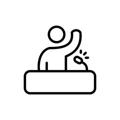 Campaign Speech Icon – Political Candidate Speaking at Podium with Microphone Outline Illustration