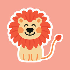 A cute and friendly cartoon lion with a big smile and a fluffy orange mane, sitting happily in a simple and playful style.