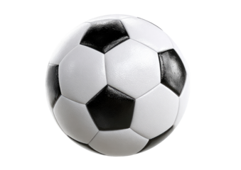 Close-up of a soccer ball, black and white panels