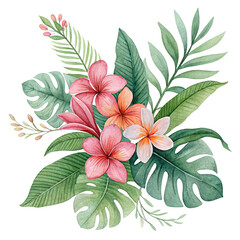 Watercolor tropical spring floral green leaves illustration png artistic design png botanical watercolor art png lush foliage png nature-inspired greenery png transparent background image