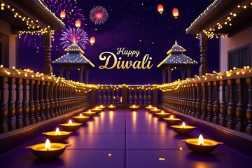 Diwali Festival Celebration with Illuminated Diyas, Lamps, and Decorative Arch – Happy Diwali Festival of Lights, AI-Generated