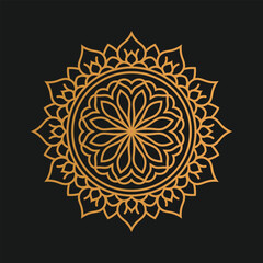 Elegant Golden Mandala Design on Black Background for Relaxation and Spiritual Concepts Illustration