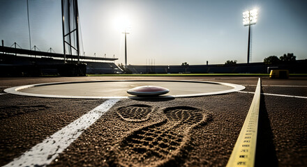 Discus Throw Circle: Pre-Competition Stillness at Stadium