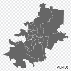 High Quality blank map Vilnius is a capital  of Lithuania, with borders of the districts. Blank Map of Vilnius your web site design, app, UI. Lithuania. EPS10.