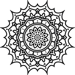 Intricate Black and White Mandala Illustration with Floral and Geometric Elements for Meditation and Spiritual Designs and Creative Projects