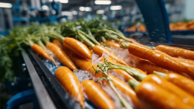 Automated machine vision system inspects and categorizes carrot freshness and quality on a production line.