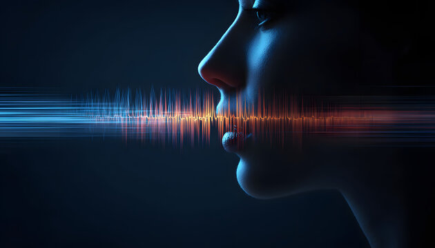 AI voice deep fake technology with visual voice waves representation