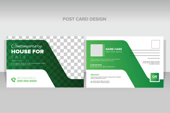 Modern Real Estate Postcard Design for Marketing and Advertising Your Property Listings with Green Accents and Placeholders - Powered by Adobe