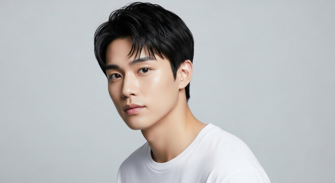 清潔感のある日本人男性のスキンケア・ヘアスタイルポートレート｜A portrait of a clean and fresh-looking Japanese man focusing on skincare and hairstyle
