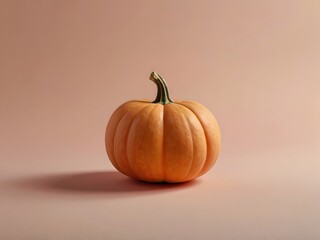 Single Natural Orange Pumpkin with Rough Texture on Pastel Beige Background &ndash; Cozy Earthy Minimalist Autumn Aesthetic