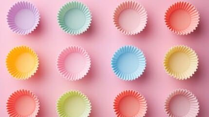 Colorful Cupcake Liners Arranged on a Pink Background
