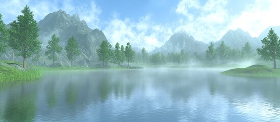 Serene mountain lake scene
