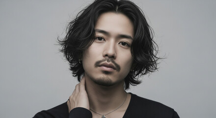 ワイルドでハンサムなアジア人男性のヘアスタイル