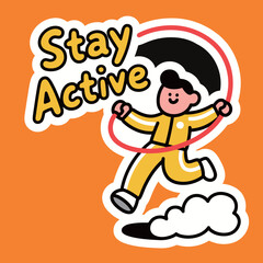 Stay Active Text with a Man Jumping Rope, Energetic and Fitness-focused Graphic, Promoting a Healthy and Active Lifestyle