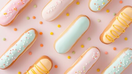 Colorful Pastries with Sprinkles on Pink Surface for Sweet Treats